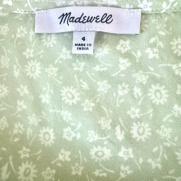 Madewell Jennifer Size 4 V-neck Button Front Pastel Green Floral Mini Sun Dress - Picture 15 of 16